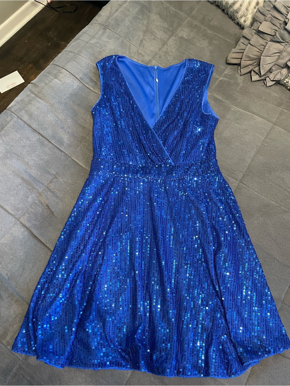 SHEIN Royal Blue Sequin V-Neck Midi Dress